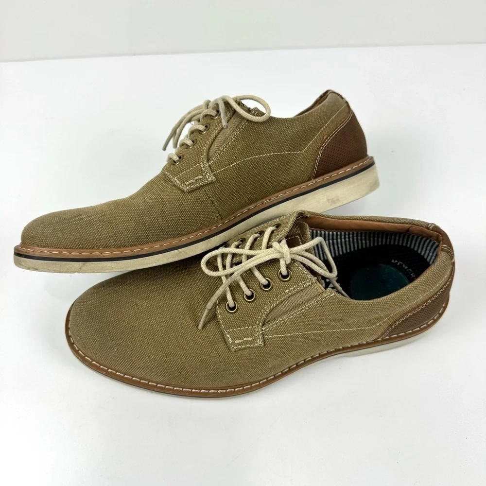 Nunn Bush Barklay Tan Canvas Plain Toe Oxford Shoes Preppy Casual Mens Sz 7M EUC
